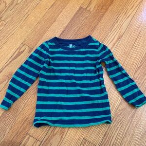 Primary long sleeve slim tee in green blue stripe size 2